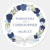 Sticker Rond Elégante Dusty Blue & Navy couronne de Mariage Ros (Devant)
