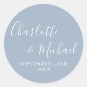 Sticker Rond Élégante écriture de signature Bleu Poussiéreux (Devant)