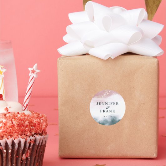 Sticker Rond Elégante encre d'alcool or bleu Aquarelle bleue (Fête)