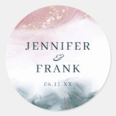 Sticker Rond Elégante encre d'alcool or bleu Aquarelle bleue (Devant)