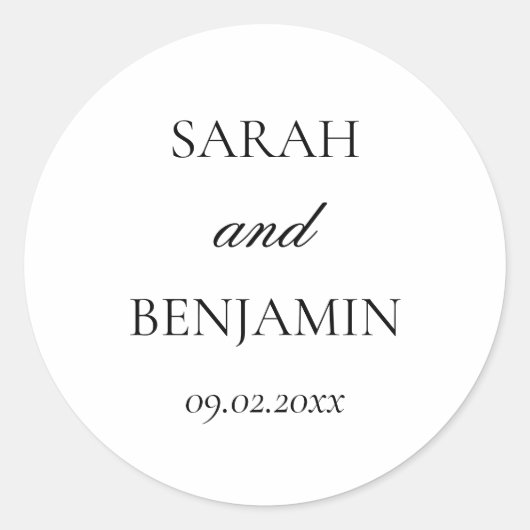 Sticker Rond Élégante enveloppe Mariage simple en noir et blanc (Devant)