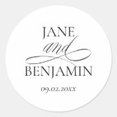 Sticker Rond Élégante enveloppe Mariage simple en noir et blanc (Devant)