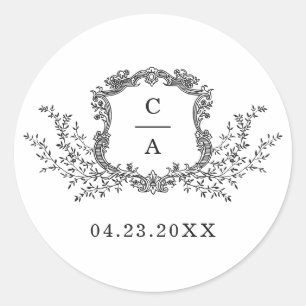 Sticker Rond Élégante enveloppe Vintage de crête botanique clas