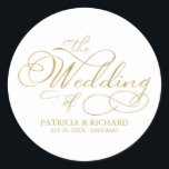 Sticker Rond Élégante Faux Foil Calligraphie Mariage moderne<br><div class="desc">Améliorez votre expérience mariage grâce à notre suite de mariage de calligraphie dorée moderne, conçue pour la sophistication et le glamour. Customisez-le facilement en quelques clics pour créer une célébration qui reflète votre style unique. Si vous avez des questions, avez besoin d'aide, ou souhaitez modifier des détails, n'hésitez pas à...</div>