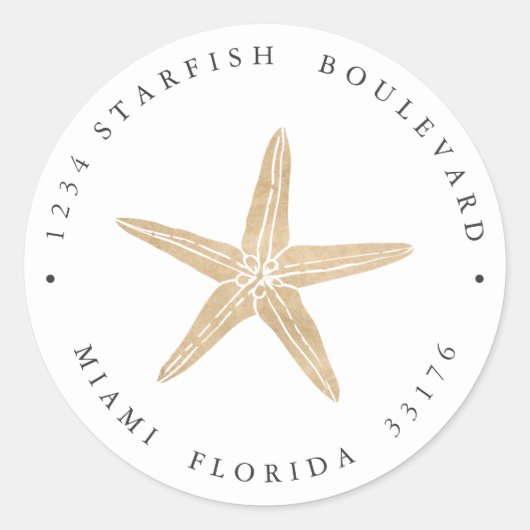 Sticker Rond Elégante FAUX GOLD Starfish côtière Adresse de ret (Devant)