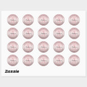 Sticker Rond Elégante Faux Rose Gold Ombre Pink Monogram Adress (Feuille)