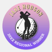 Sticker Rond Elégante femme Golfer Monogramme Design (Devant)