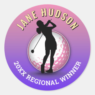 Sticker Rond Elégante femme Golfer Monogramme Design