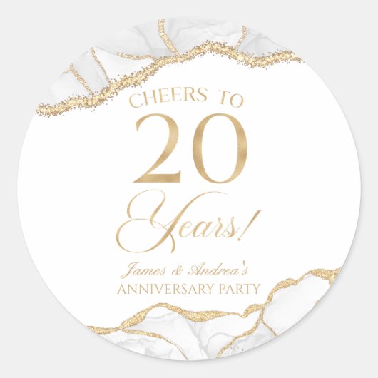 Sticker Rond Élégante Fête d'anniversaire de 20 ans en Agate et (Devant)