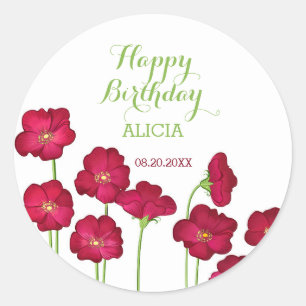 Sticker Rond Élégante fête d'anniversaire du Fleur sauvage Red 