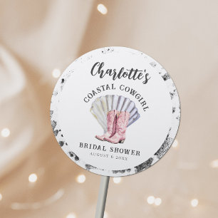 Sticker Rond Élégante Fête de Mariage de Cowgirl Côtière