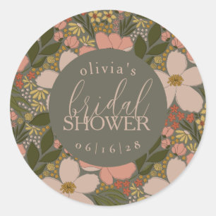 Sticker Rond Élégante Fête de Mariage Florale Personnalisée