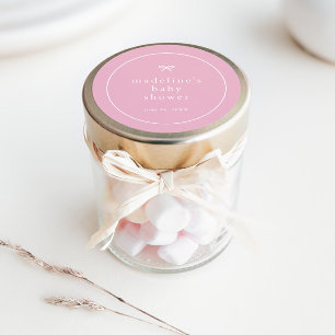 Sticker Rond Élégante Fête de Naissance Simple Rose Fille