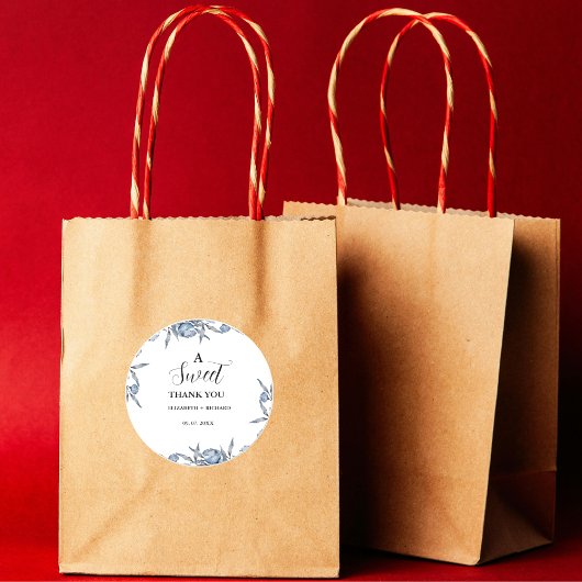 Sticker Rond Élégante fête de remerciement botanique bleu 