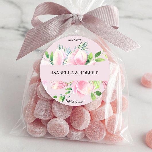 Sticker Rond Elégante Fête des mariées couleur rose Magnolia