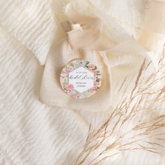 Sticker Rond Élégante Fête des mariées florale Bohème Blush