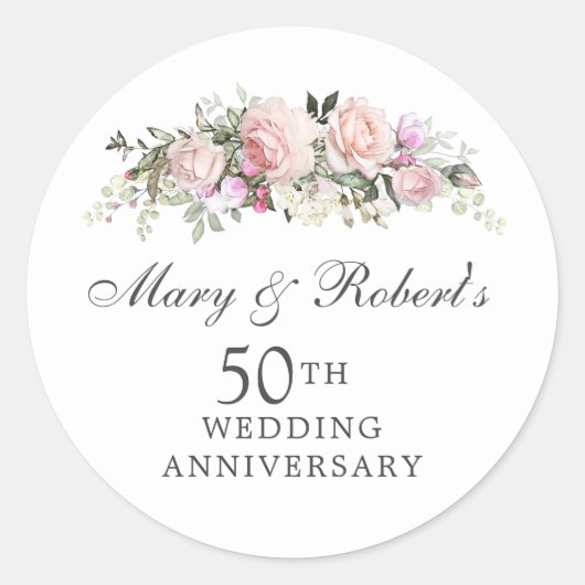Sticker Rond Élégante fête du 50e anniversaire du Mariage rose (Devant)