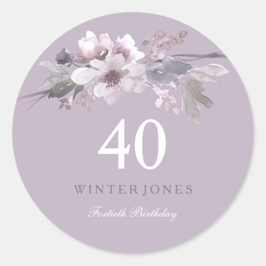 Sticker Rond Élégante fête florale violette 40e anniversaire (Devant)