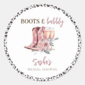 Sticker Rond Élégante fête prénuptiale rose Boots and Bubbly (Devant)