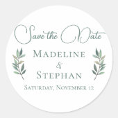 Sticker Rond Élégante feuille d'eucalyptus vert moderne Enregis (Devant)