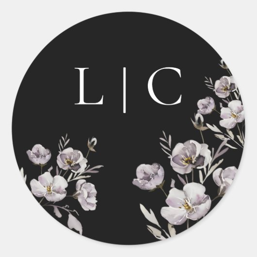 Sticker Rond Élégante fleur d'aquarelle noire de mariage (Devant)