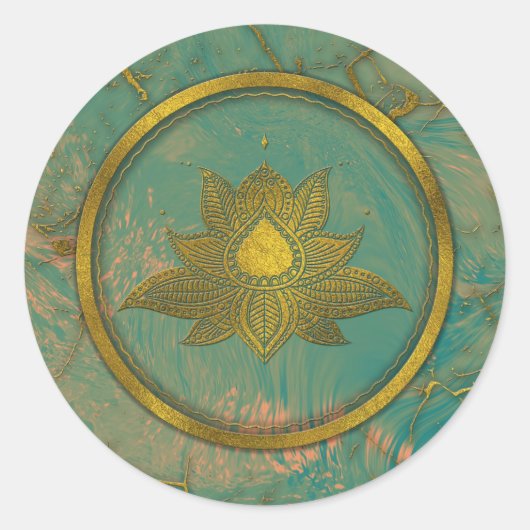 Sticker Rond Élégante fleur de Lotus d'or sur marbre (Devant)