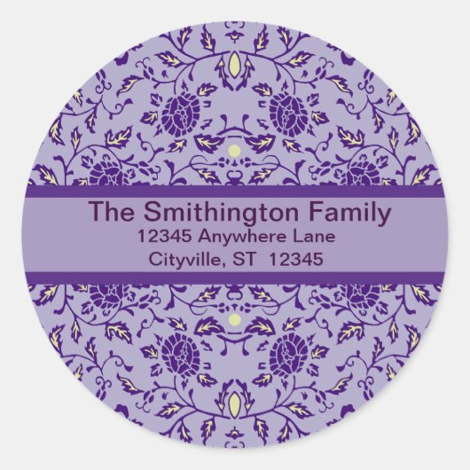 Sticker Rond Élégante Fleur pourpre Damas (Devant)