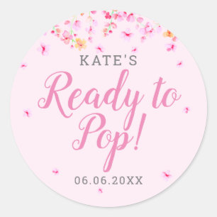 Sticker Rond Élégante Fleur Prête à Éclore Rose Baby Shower