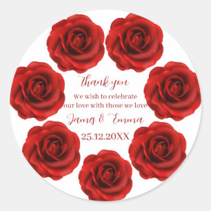 Sticker Rond Elégante Fleur Rouge Mariage Personnalisé