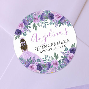 Sticker Rond Élégante Fleur Violette pour Quinceañera