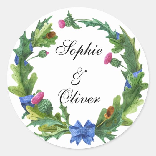 Sticker Rond Élégante Fleurs de chardon écossaises Fleurs de fl (Devant)