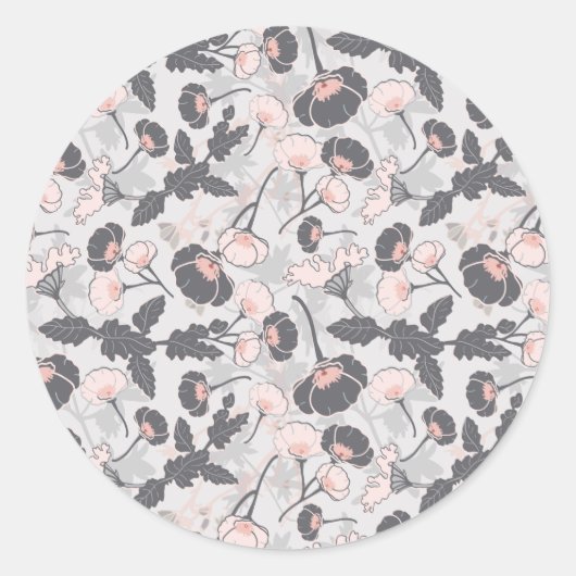 Sticker Rond Élégante Fleurs en gris rose féminin (Devant)