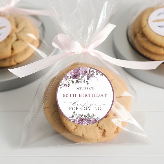 Sticker Rond Élégante Fleurs pourpres 60e anniversaire