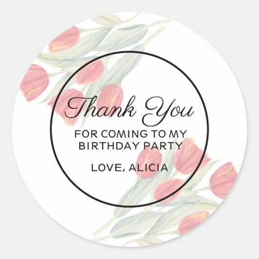 Sticker Rond Elégante Flora Spring Rouge Tulip Merci Anniversai (Devant)