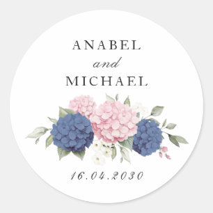Sticker Rond Élégante Florale Rose & Hydrangea Bleu Enveloppe
