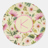 Sticker Rond Élégante Flore De Printemps Avec Monogramme (Devant)
