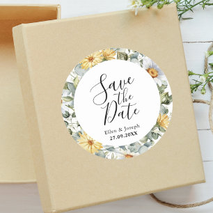 Sticker Rond Élégante Flore Sauvage Mariage Carte de Pré-Réserv
