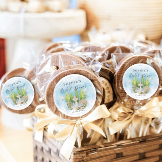 Sticker Rond Elégante Fontaine blanche Colombes fleurs Baby Sho