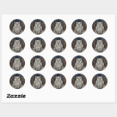 Sticker Rond Élégante forêt d'hiver de chouette blanche boho (Feuille)