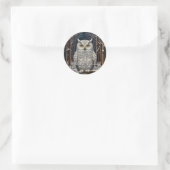 Sticker Rond Élégante forêt d'hiver de chouette blanche boho (Sac)