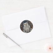 Sticker Rond Élégante forêt d'hiver de chouette blanche boho (Enveloppe)