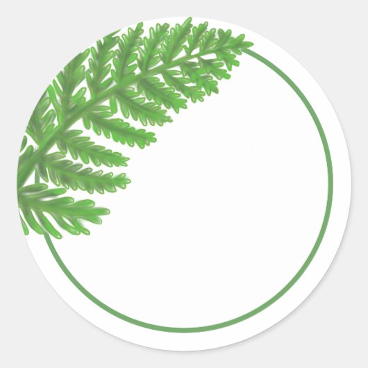 Sticker Rond Élégante fougères vertes feuilles de bois (Devant)