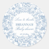 Sticker Rond Elégante French toile bleu baby shower faveur (Devant)