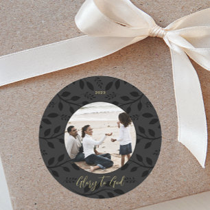 Sticker Rond Élégante gloire des Feuilles noirs à Dieu Photo de