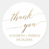 Sticker Rond Élégante Gold Calligraphie Merci Mariage Faveur (Devant)