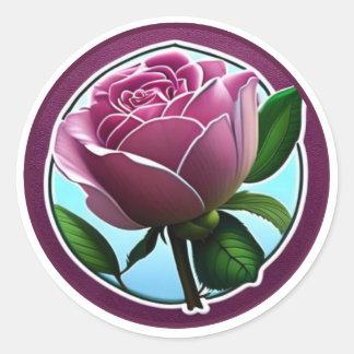 Sticker Rond Élégante Grande Rose Rose Florale Art