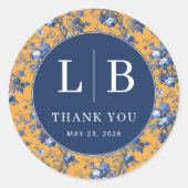 Sticker Rond Élégante Gratitude Fleurie Bleue (Devant)