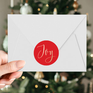 Sticker Rond Elégante Joy Red and Gold Holiday