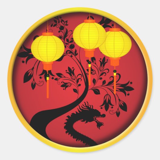 Sticker Rond Élégante Lanternes d'or Dragon chinois du Nouvel A (Devant)