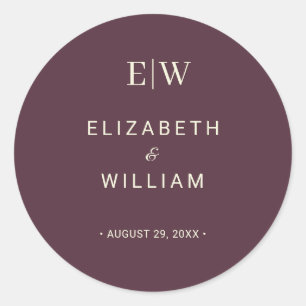 Sticker Rond Elégante laque simple cerise, Mariage Monogramme